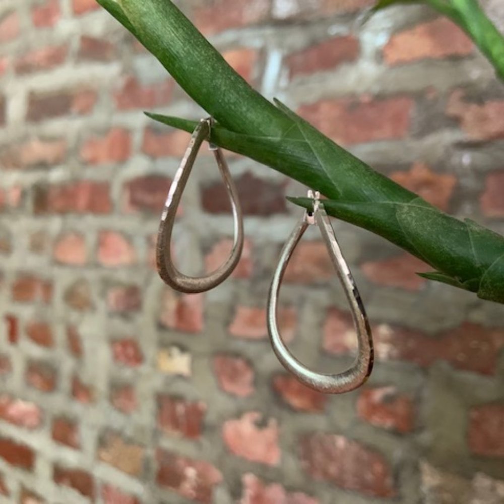 Brushed Satin Sterling Silver Hoop Earrings - Picture 4 of 12